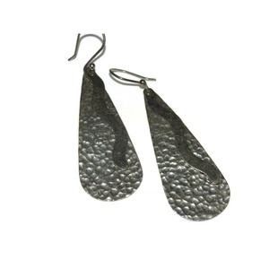 925 Estate Earrings Vintage Long Dangle Sterling Silver Hammered Artisan